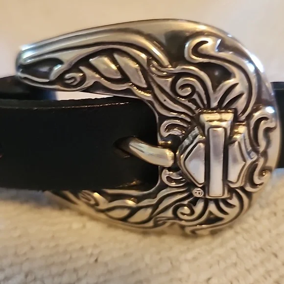 Harley Davidson Black Leather Belt W Logo Conchos Size 32